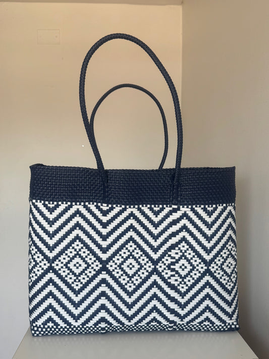 Cartera Asa Corta Azul y Blanco